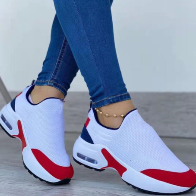 2022 Women Fashion Vulcanized Sneakers Platform Solid Color Flats Ladies Shoes Casual Breathable Wedges Ladies Walking Sneakers