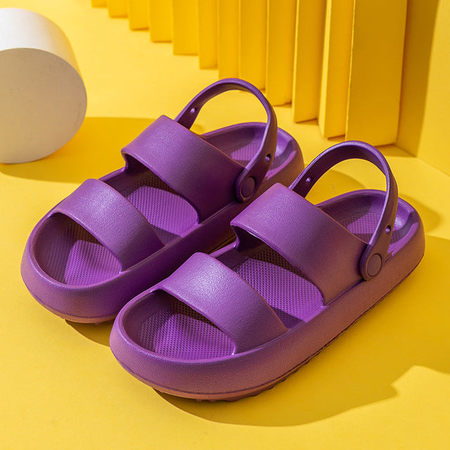 Summer Thick Platform Slippers Double Row Couple Flat Sandals Women Soft Bottom Cloud Slippers Heel Indoor Wear-resistant Shoes