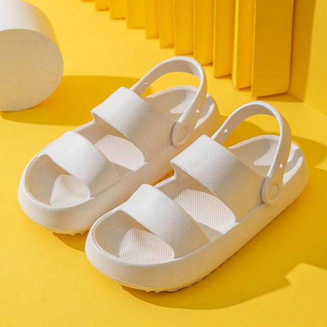 Summer Thick Platform Slippers Double Row Couple Flat Sandals Women Soft Bottom Cloud Slippers Heel Indoor Wear-resistant Shoes