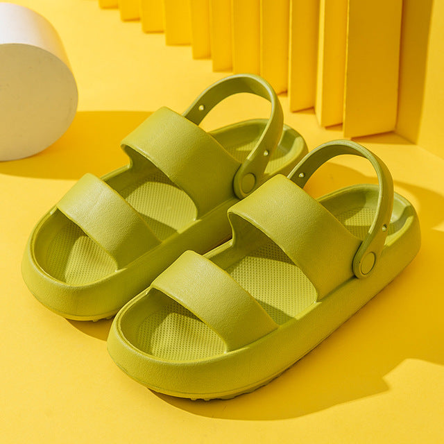 Summer Thick Platform Slippers Double Row Couple Flat Sandals Women Soft Bottom Cloud Slippers Heel Indoor Wear-resistant Shoes