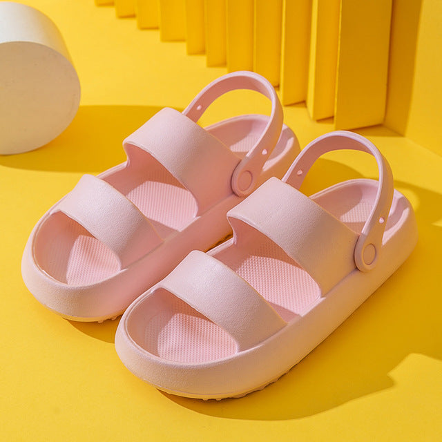 Summer Thick Platform Slippers Double Row Couple Flat Sandals Women Soft Bottom Cloud Slippers Heel Indoor Wear-resistant Shoes